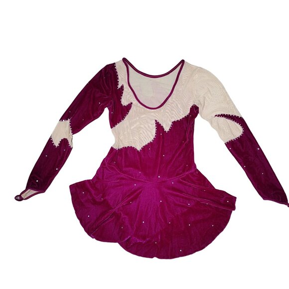 Ice Fairy Women's Figure Skating Dress M Velvet Mesh Red Beige Rhinestone Accent - Picture 2 of 11